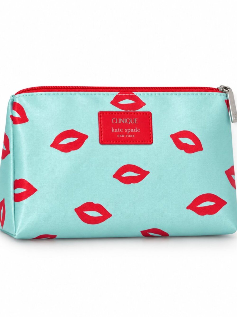 Kate Spade x Clinique Blue Red Lip Print Cosmetic Makeup Bag